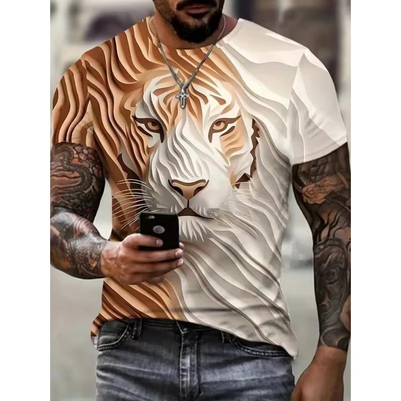3D Plus Size Men's Lion Print T-shirt Summer Short Sleeve Crew Neck Tees Shirts for Men New In Animal Lion Graphic Tshirts Tops