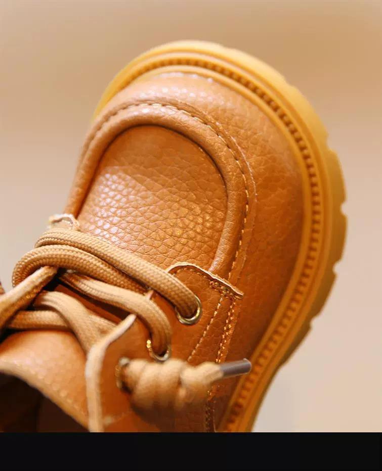 Children's Yellow Leather Martin Boots: Soft Sole Autumn/Winter Toddler Walking Shoes for Boys and Girls.