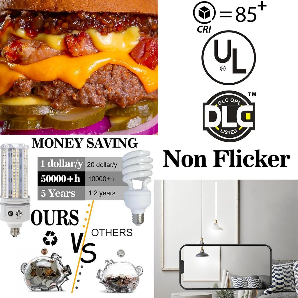 NS 2 Pack 7530 Lumen A19 60W LED Corn Light Bulbs E26 Medium Base 6500K Cool White for Home Garden Lighting Garage Backyard Office Household
