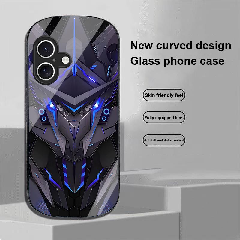 Kreativer Mech Für Apple IPhone 16 11 13 15 14 Pro Max 12 Mini 7 8 Plus XR X XS SE Elliptisch Geformte Handyhülle aus Gehärtetem Glas