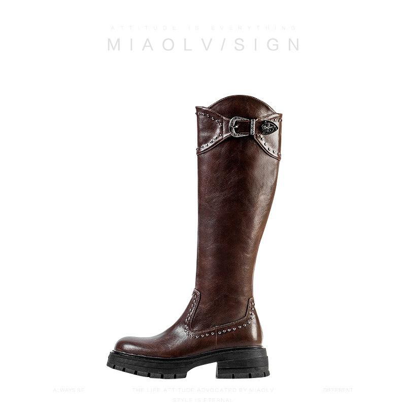 "Blue Cabinet" Punk Cyber~ Tall Knight Boots Women's Sweet Cool Wind Round Head Thick Heel But Knee Long Boots Increase Height