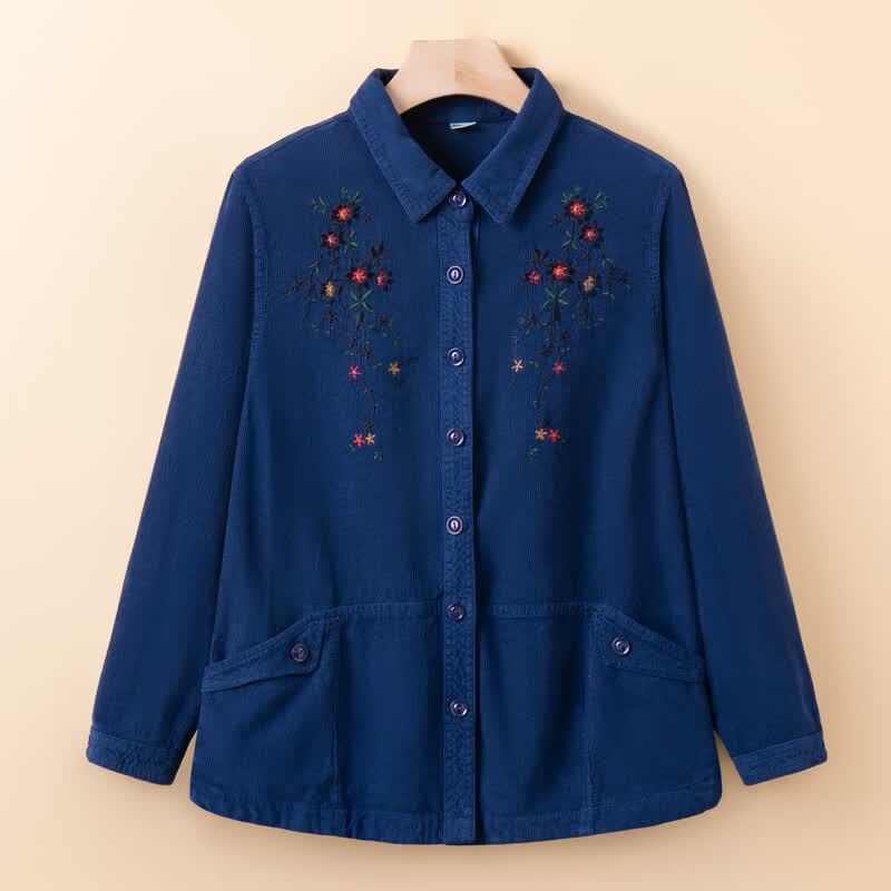 YUZHAOLIN Women's Embroidered Cotton Long-Sleeve Shirt