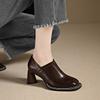 NEW Spring/Autumn Women Pumps Square Toe Chunky Heel Shoes Split Leather Shoes for Women Concise Slip-on High Heel Handmade Shoe