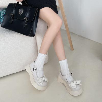 Bow Black Platform Small Leather Shoes Women's 2025 Summer French Retro Shallow Mouth Mary Jane Single Shoes Thick Sole Height