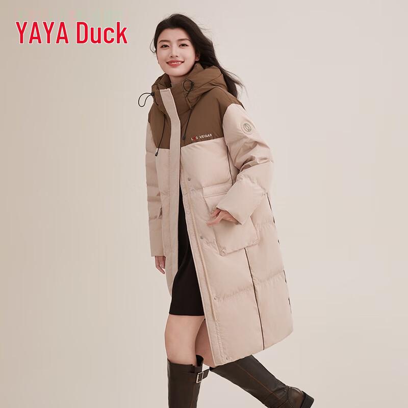 YAYA Women's 2025 Winter Mid-length Hooded Duck Down Jacket