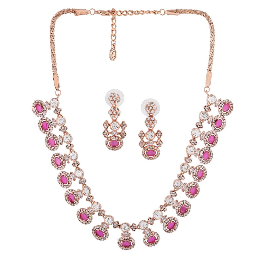 Ensemble de colliers éblouissants pour femmes Estele en plaqué or rose avec pierres rubis