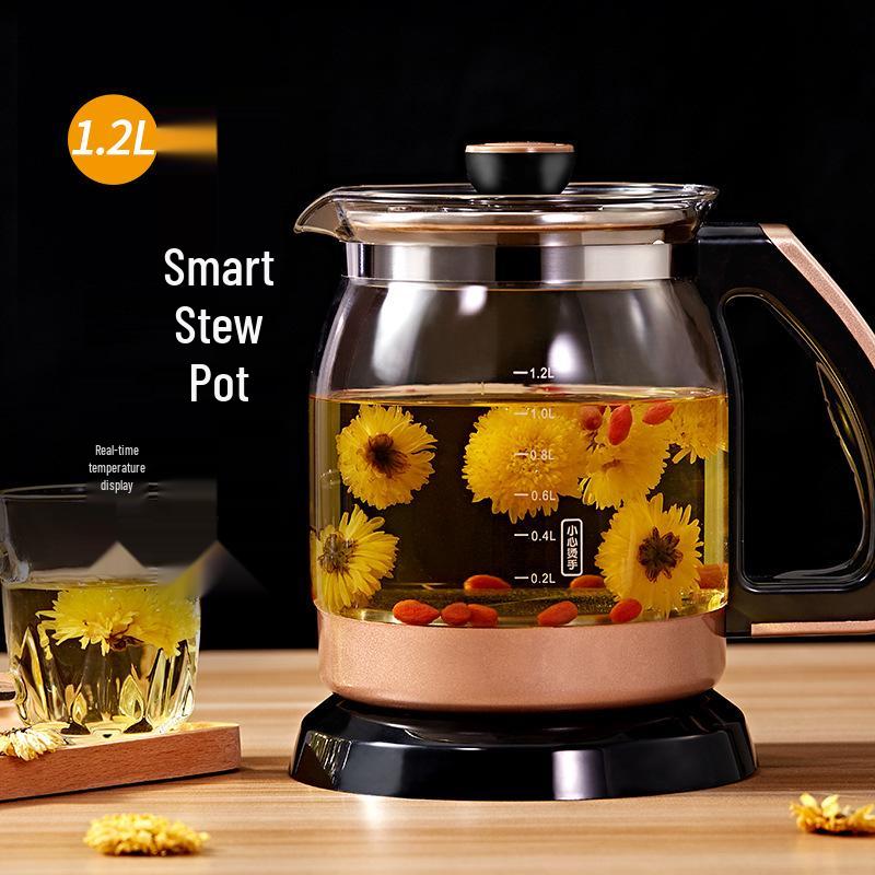 Korean Style Automatic Glass Kettle: Black & Flower Tea Maker, Multi-functional, Household.