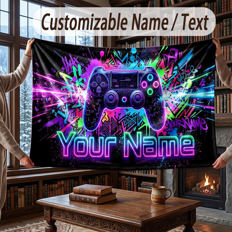 Fantasy Magic Theme Throw Blanket Custom Name Text Personalized Blanket Soft Cozy Blanket for Home Sofa Bed