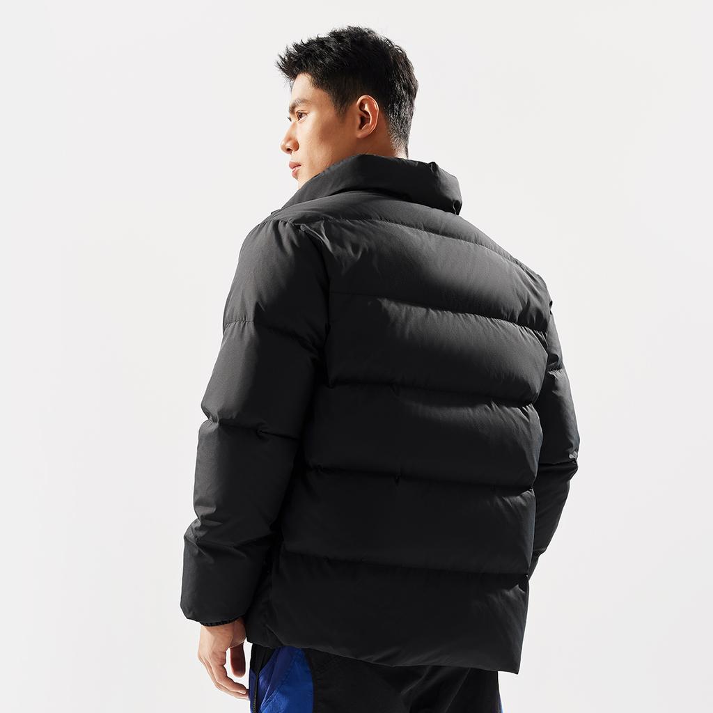 Li-Ning Water-Resistant Solid Color Stand Collar Zipper Comfortable Casual Versatile Short Winter Down Jacket Men Jackets Black AYMV769-1