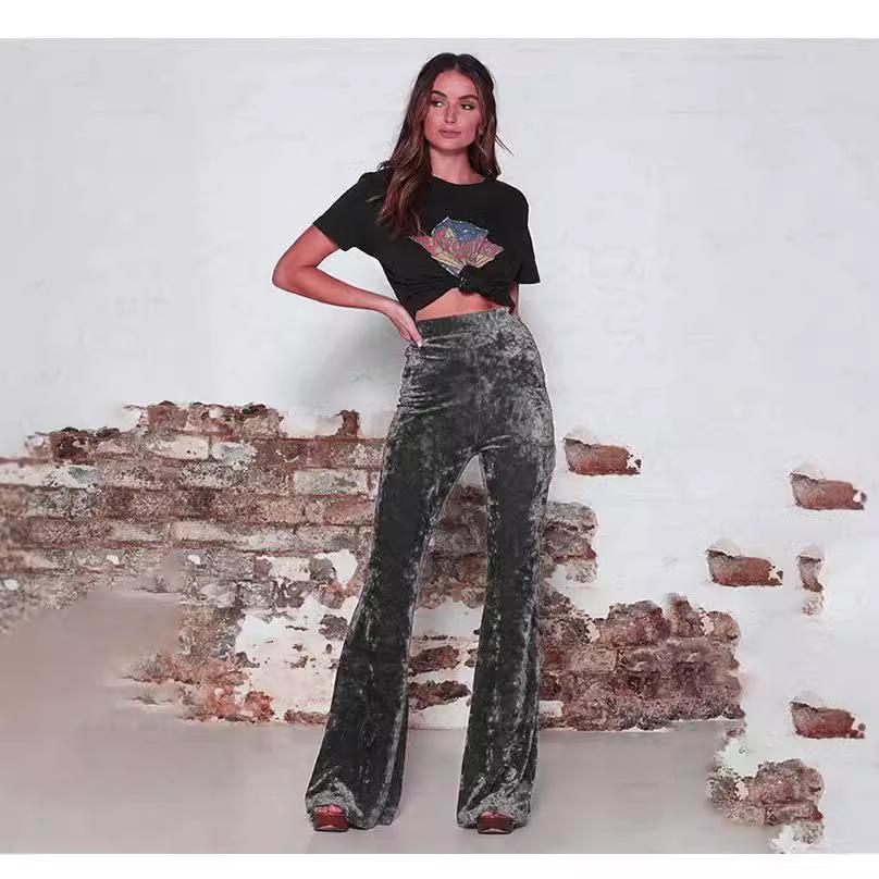Nuovi Pantaloni a Zampa in Velluto da Donna, Pantaloni a Vita Alta Gamba Larga con Controllo Pancia & Effetto Sollevante, Pantaloni Casual Invernali Snellenti