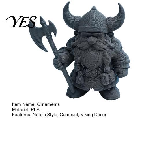3D Printed Viking Figurine Dwarf Warrior Statue, Barbarian Figurine, Horned Nordic Mythology Ornament Helmet Desk Decor for Home Office, Collectible