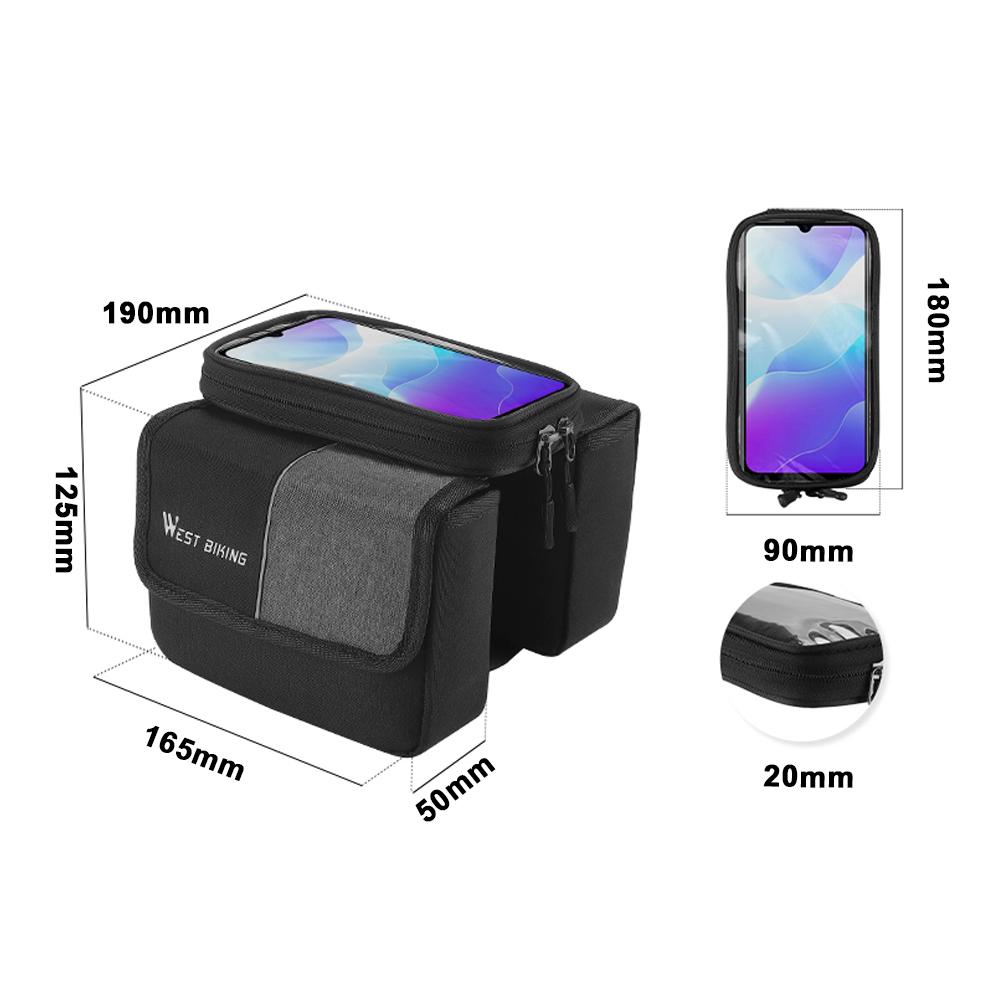 Dual-Sides 2L Bicycle Bag Bike Frame Fronttube Bag Touchscreen Mobilephone Bag Double Zipper