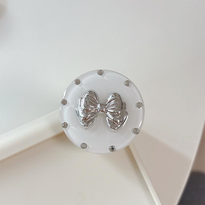 Mobile Phone Airbag Holder Dopamine Round Paste Ring Bow Decorative Rhinestone Magnetic Attraction Suitable For Magsafe
