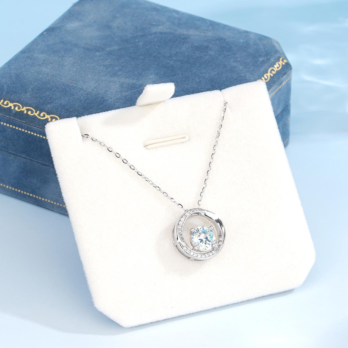 Tichia Women s Mobius Ring Necklace: 999 Sterling Silver with Aquamarine Zircon. Pure Silver