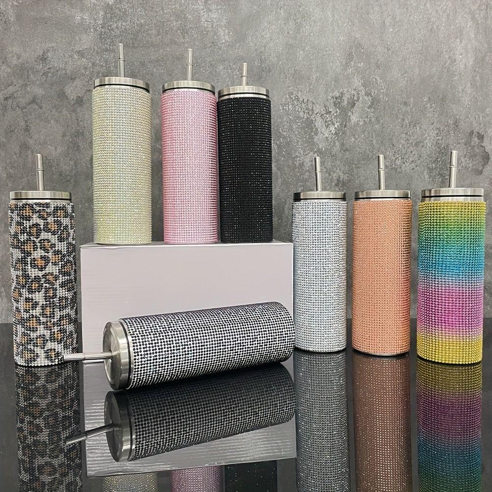 Bling Rhinestone Thermos Bottles Leopard Print Stainless Steel Water Bottle  Outdoor Activities