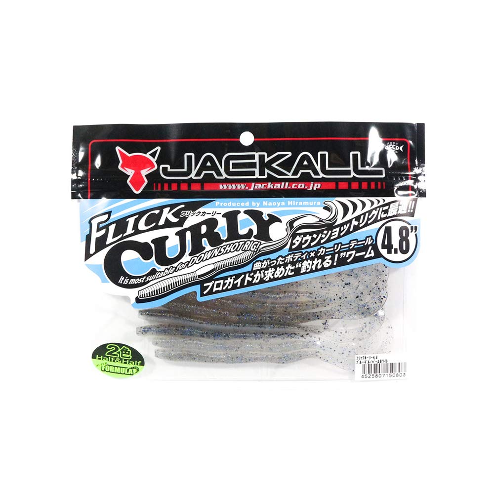 JACKALL Flick Curly White Lure 4.8-inch Worm, Bluegill/Pearl