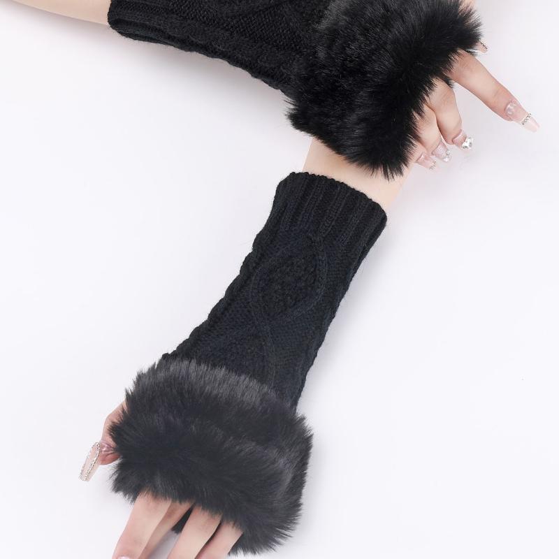 1pair Women's Coffee Colored Short Knitted Gloves with Exposed Fingertips, Winter Warm and Stylish