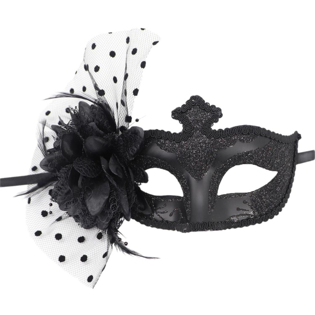 Feathered Masquerade Mask Halloween Party Eye Mask Flower Decoration Masquerade Half Face Mask for Women Cosplay