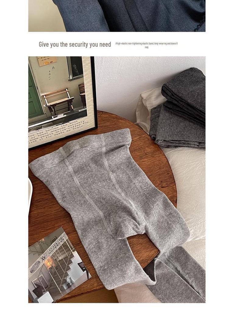 Women's Combed Cotton Tights, Grey Diamond Pattern, Slimming, Medium Thickness, Autumn/Winter Style.