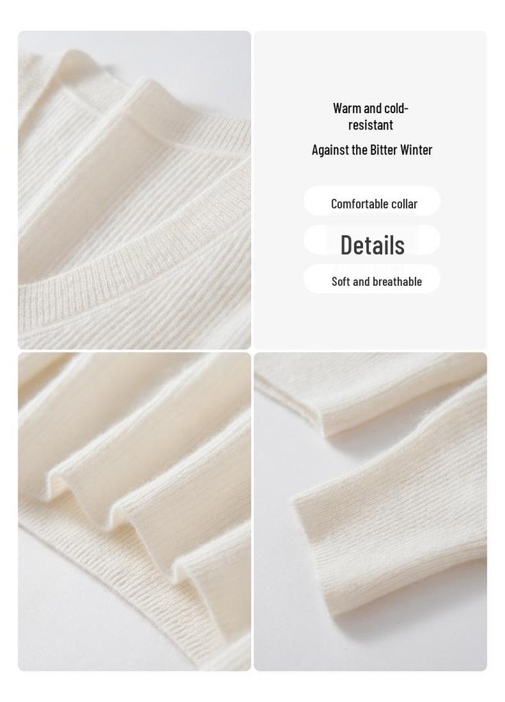 Women's V-Neck Loose Cashmere Pullover - Soft, Skin-Friendly, Fashionable Slim-Fit Knit Sweater