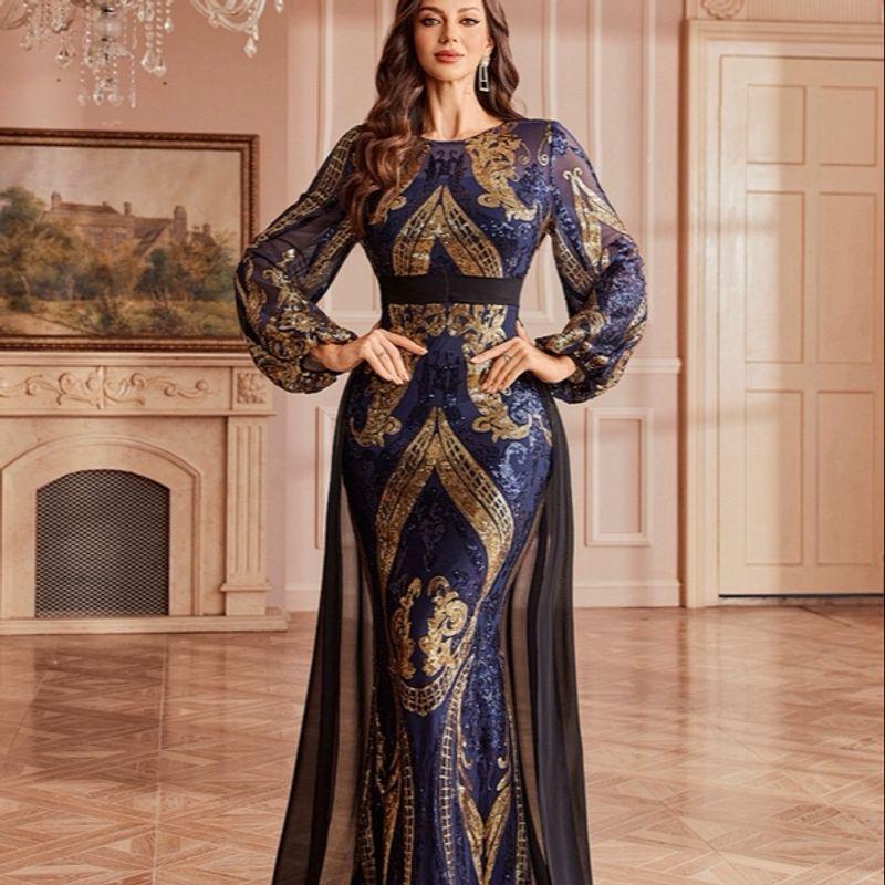 Foreign Trade Formal Long Dress, European and American Style, High-End and Elegant Long Dress, Sequin Dress, Birthday Dress