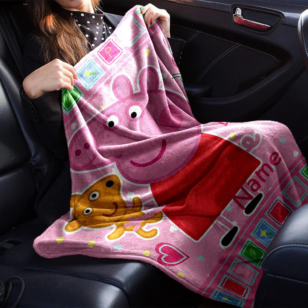 Custom Name Peppa Pig Theme Printed Blanket - Perfect for Couch, Bed, Travel & Outdoor Use | Machine Washable, Cozy & Durable.