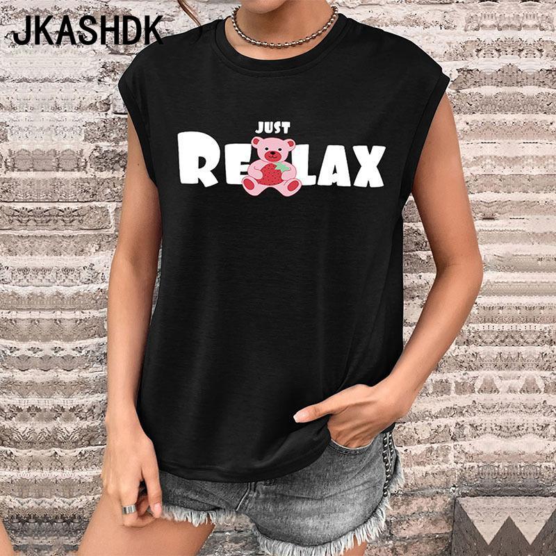 

Женский модный летний топ Just Relax с принтом и короткими рукавами, футболки и топы