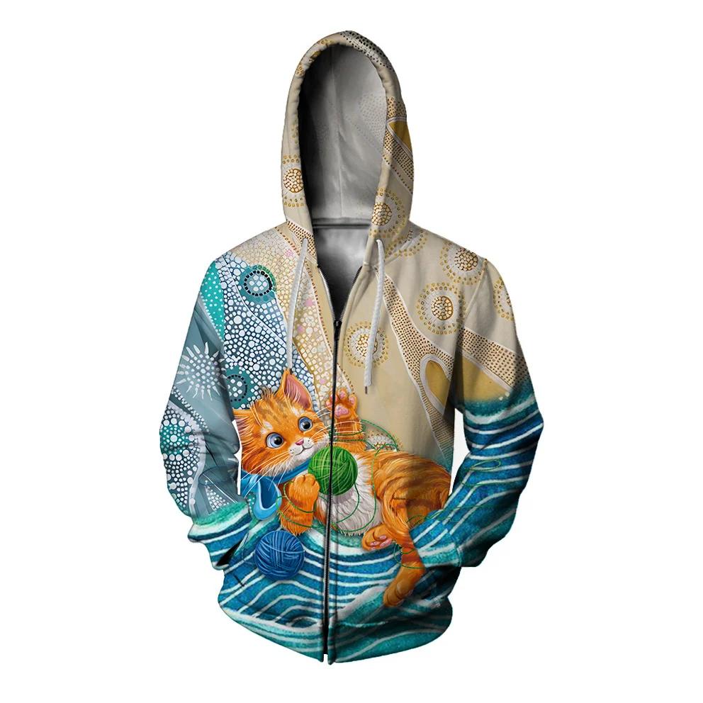 

Осенняя одежда Y2k Мужская толстовка с капюшоном с принтом котенка Свободная толстовка с капюшоном на молнии Толстовки в уличном стиле Одежда с капюшоном Мужская толстовка