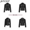BITCED Women's Spring/Autumn Studded Leather Jacket Cardigan Button-Up Leather Clothing Fashionable Lightweight Outerwear
