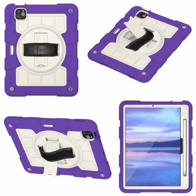 For iPad Pro 11 (2024) Kickstand Case with Shoulder Strap Rotating Hand Strap PC+TPU Tablet Cover