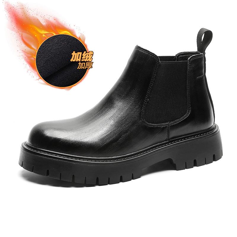 Men's New Casual Trend Autumn and Winter Martin Boots Thick-soled Heightening Velvet Large-size Tooling Boots 2113-J