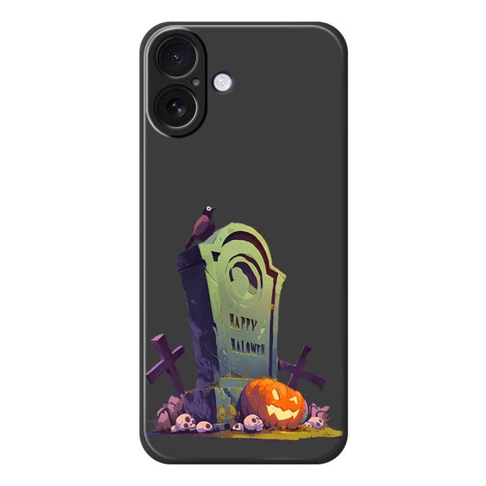 

For iPhone 17 Case Halloween Tombstone Pattern Printing Straight Edge TPU Phone Back Cover Black