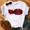 Lippen Reine Baumwolle Bedruckt Unisex und Damen Modetrend T-Shirt Sommer Neu Personalisiert Rundhals Locker Lässig T-Shirt