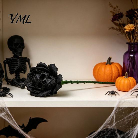 Niche Dark Theme Ornaments Gothic Skull Rose Decor, 3D Printed Skeleton Artificial Realistic Sculpture Flower, Aesthetic Halloween Ornament for Table