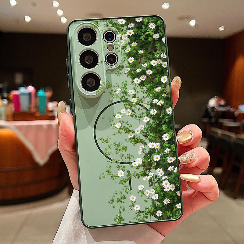 INS Sunflower Print Magnetic Case For Samsung S26 Ultra S25 Edge S24 FE S23 S22 Plus A54 A15 A35 A55 A16 A36 A56 A17 A37 A57 5G Matte Cover