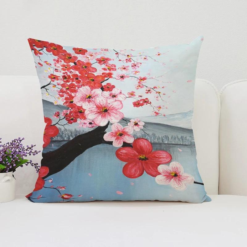 Japanese Cherry Blossom Pillowcases for Pillows 45x45 Cushions Cover for Living Room Cushions Luxury Cushion Cover Home Decor