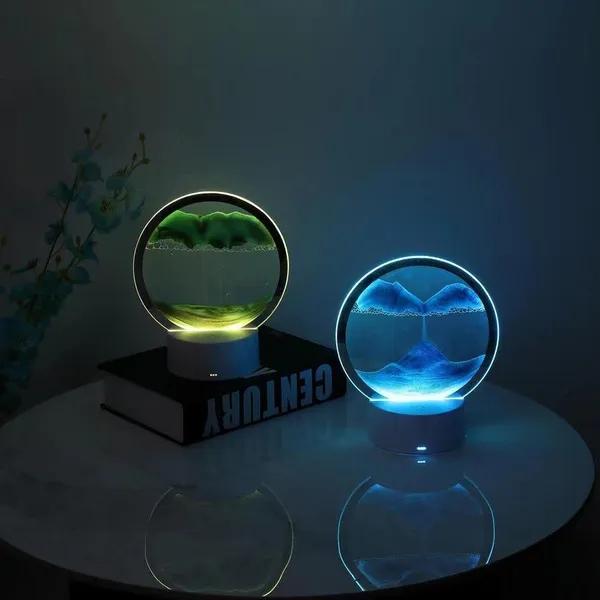 1PC dimmerabile 3D Moving Sand Art lampada da tavolo RGB cambiamento di colore dinamica clessidra luce notturna Home Office Decor regalo di Natale
