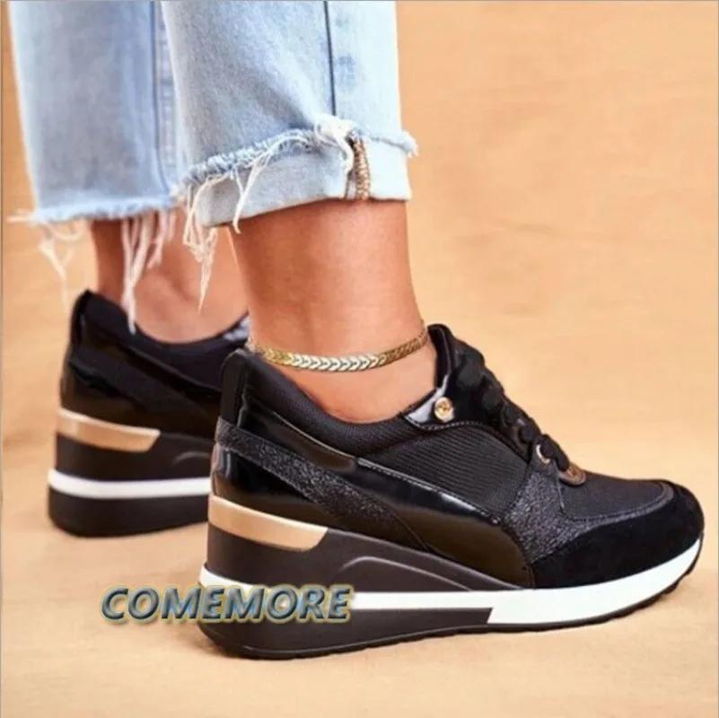 Velká velikost 43 Podzim Zima Nové ležérní boty Černé Kulatá špička Dámské boty Prodyšné Klínek Nízký svršek Dámské Luxusní designérské