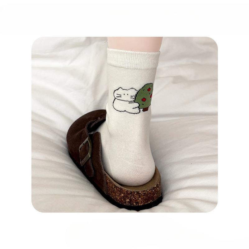 Female Spring and Autumn Animation Cute Cartoon Kitten Students In The Tube Pile Pile Cotton Socks