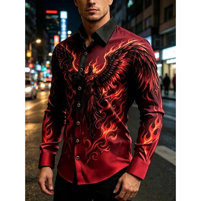 New Crown Lion Baroque Floral 3D Printed Long Sleeved Shirt with a Smooth Drape and Satin Lapel for Men