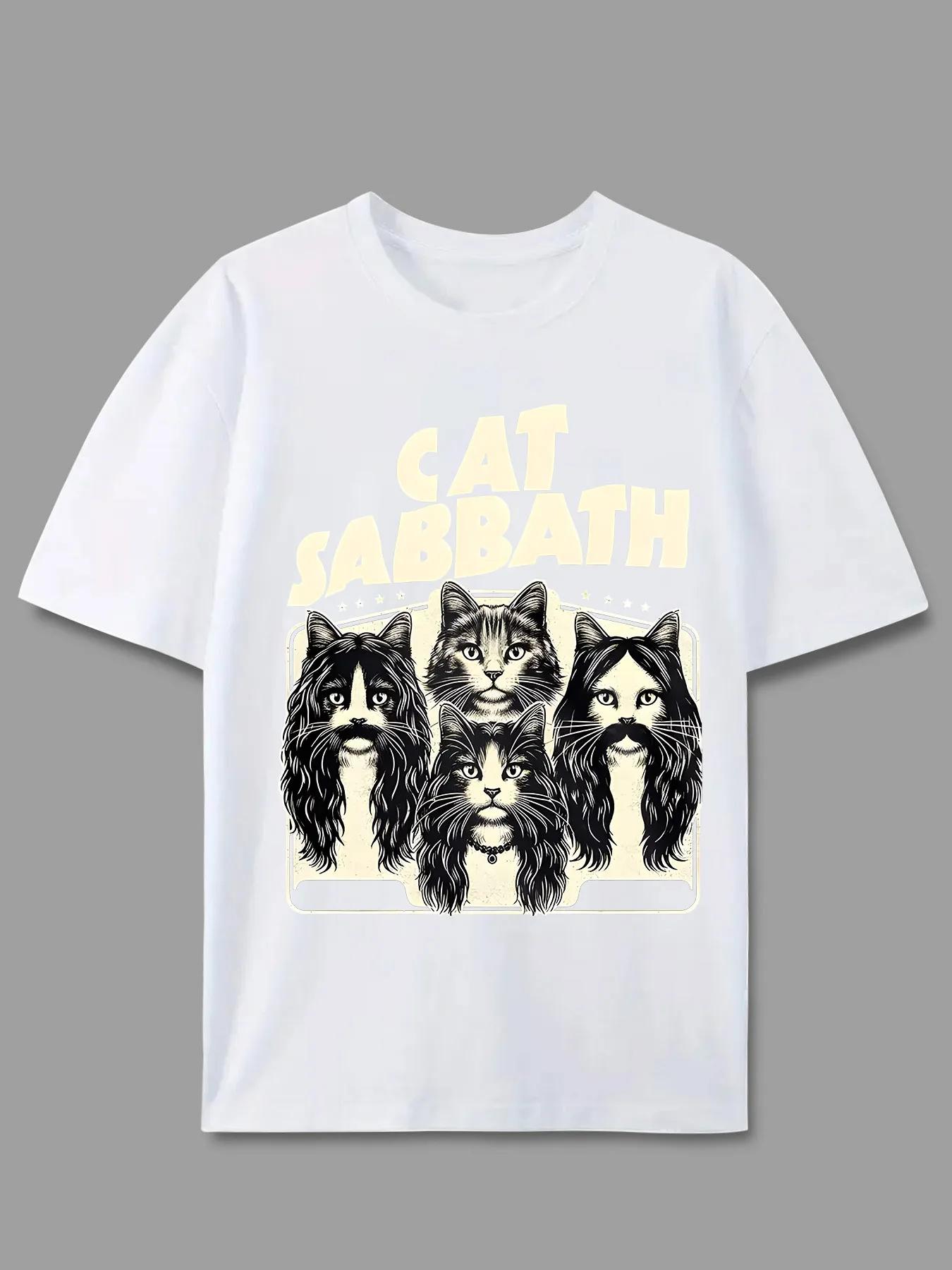 

Футболка с принтом кота-рокера, мужская модная повседневная одежда, футболка с коротким рукавом, свободная и удобная, повседневная мужская одежда S