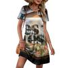 Women's Short Sleeve Floral Print Dress Casual Round Neck Waist Tie Pocket Summer Loose Fit Mini Dress