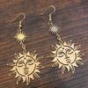 Bohemian Fashion Gold Color Crescent Moon Human Face Sun Tassel Dangle Earrings for Woman Ethnic Style Jewelry Girlfriend's Gift