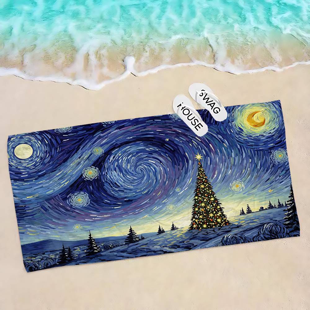 Van Gogh Starry Sky Art Microfiber Printed Beach Towel Mountain Climbing Yoga Beach Swimming Running Absorbent Soft Towel