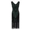 1920s Retro Sequin Tassel Plus Size Black Dress, V-Neck Party/Banquet Wear