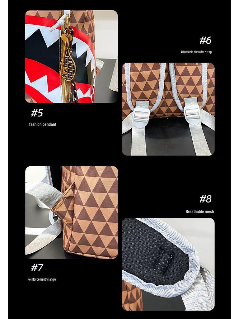 Shark Print Student Backpack, Large Capacity, Trendy, Fun, and Fashionable