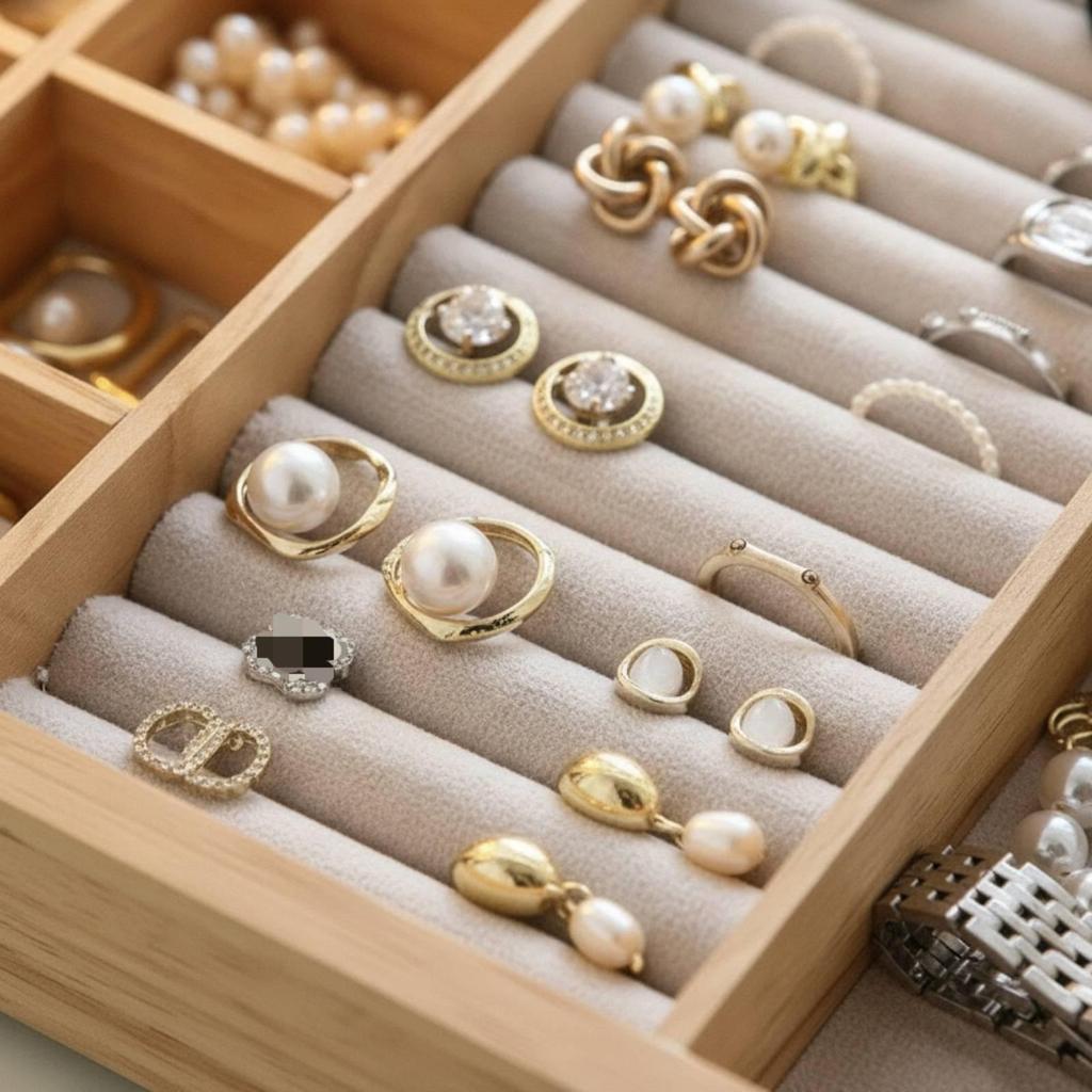 Wooden Jewelry Box with Compartments Divided Desktop for