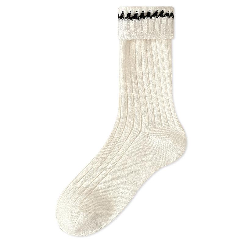 Women's Autumn and Winter Warm Socks, Thickened Plush Sleep Winter Long Socks, Pile Socks, Contrasting Colors