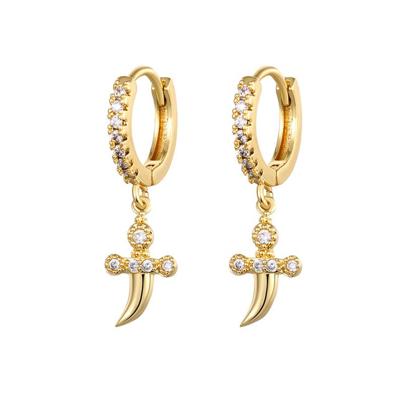CRMYA Vintage Piercing Ear CZ Zircon Cross Earring Gold Silver Filled Drop Earrings For Women Hoop Earings Jewelry Wholesale