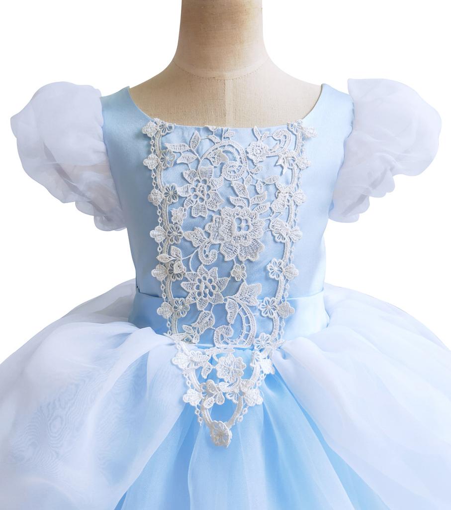 Classic Cendrillon Costume Deluxe Lace Dress Birthday Party Role Play Princess Pretend Fairy Tale Grace Ball Gown for Kids